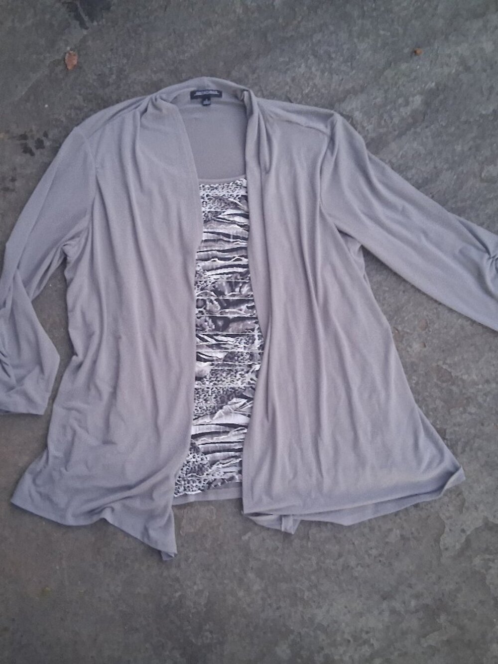 Notations Layered Top Jacket size L Boho Draped Tan Beige